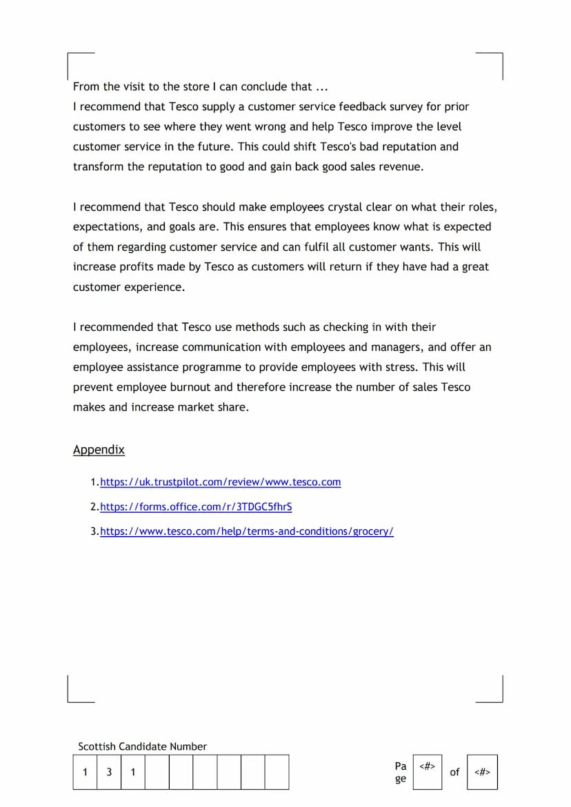 TESCO
The purpose of this report is to investigate the customer service of Tesco.
Background Information
I am investigating the customer ser