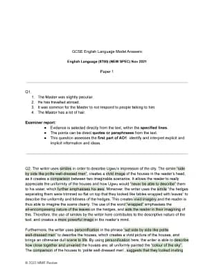 Know English language paper 1 2021 model answers thumbnail