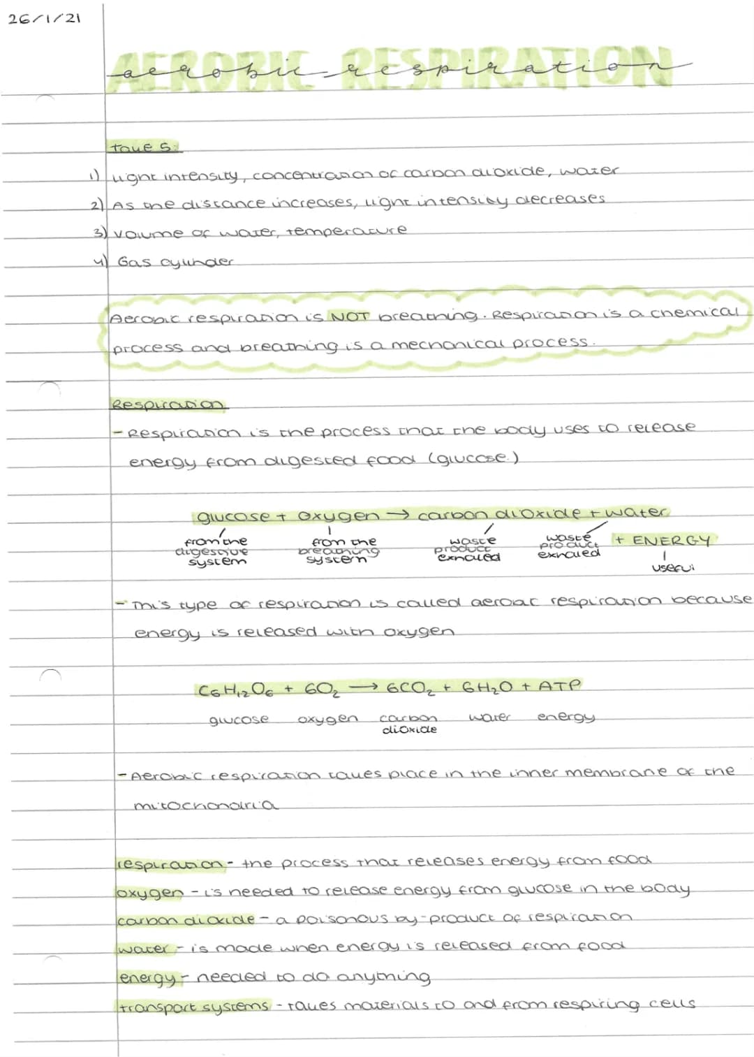 Aerobic Respiration Notes