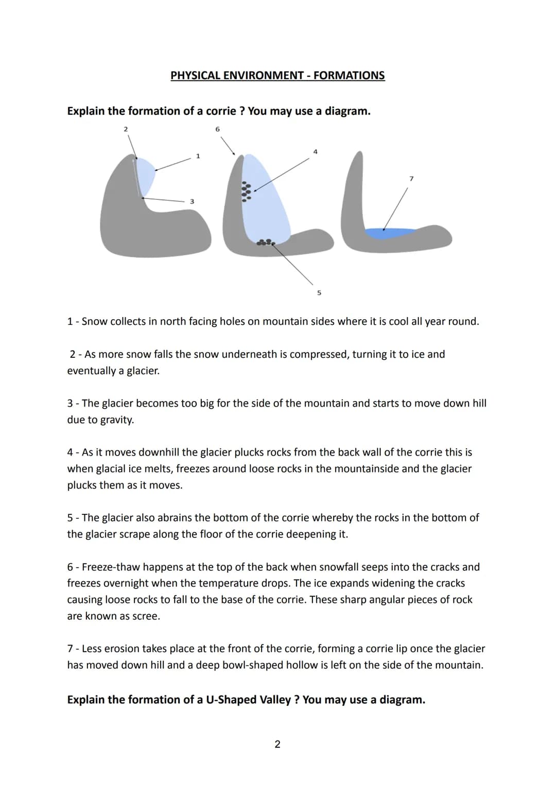 PHYSICAL ENVIRONMENT
● FORMATIONS (Pages 2-5)
Corrie
U-Shaped Valley
Hanging Valley
Contents - N5 Geography (2022/2023)
Bays And Headlands
S