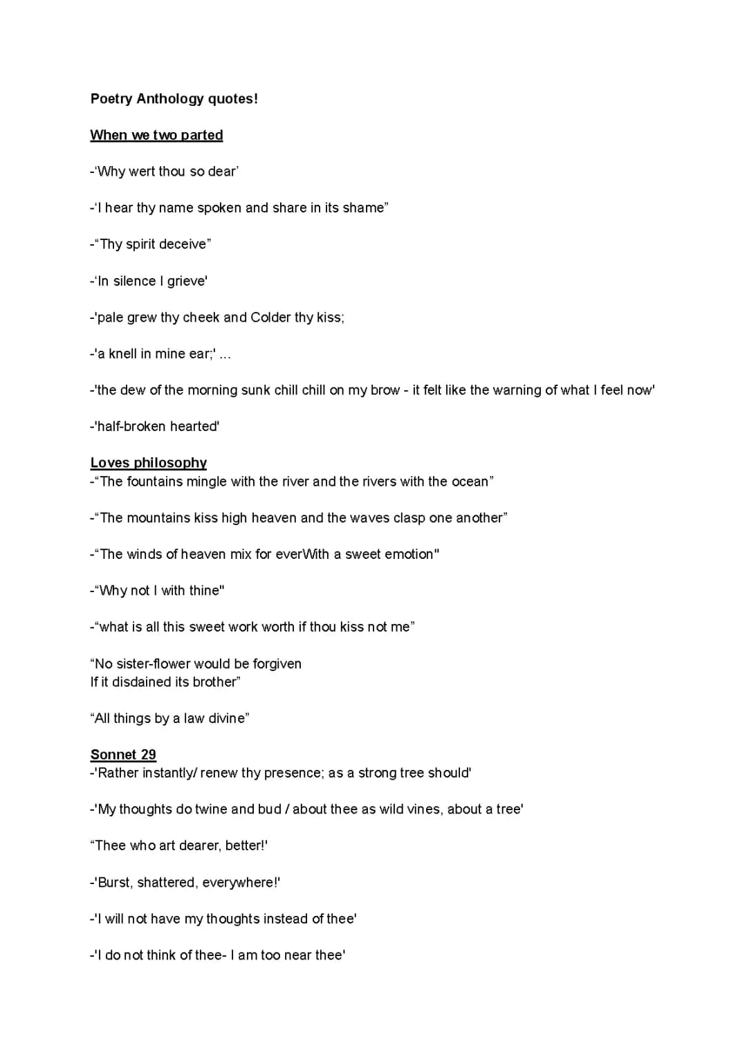poetry anthology quotes - love and relationships 