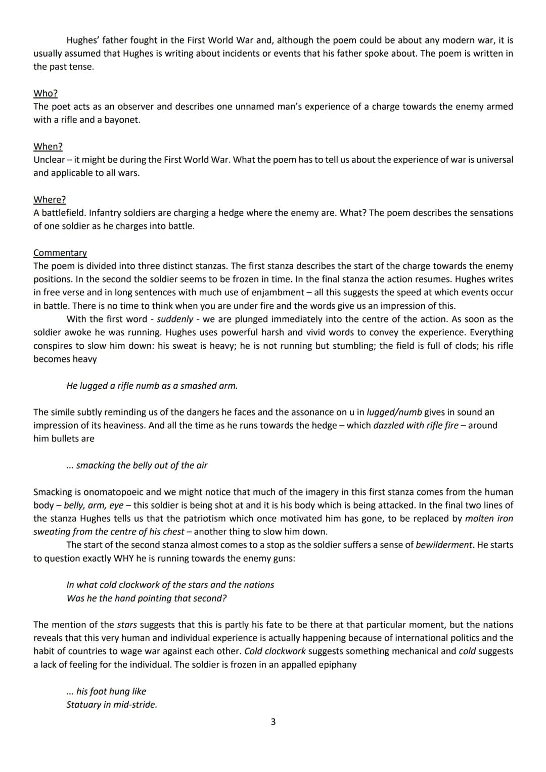 
<h2 id="bayonetchargepoemanalysis">Bayonet Charge Poem Analysis</h2>
<p>The poem "Bayonet Charge" by Ted Hughes describes a soldier's exper