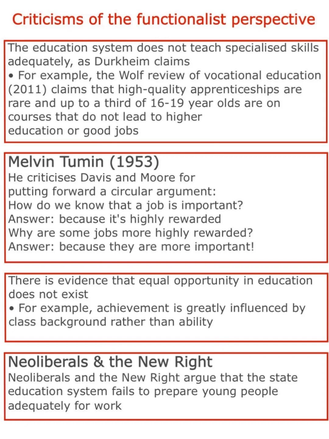 Durkheim's view on education:
The french sociologist Emile Durkheim (1903), the
founder of functionalist sociology, identified two
main func