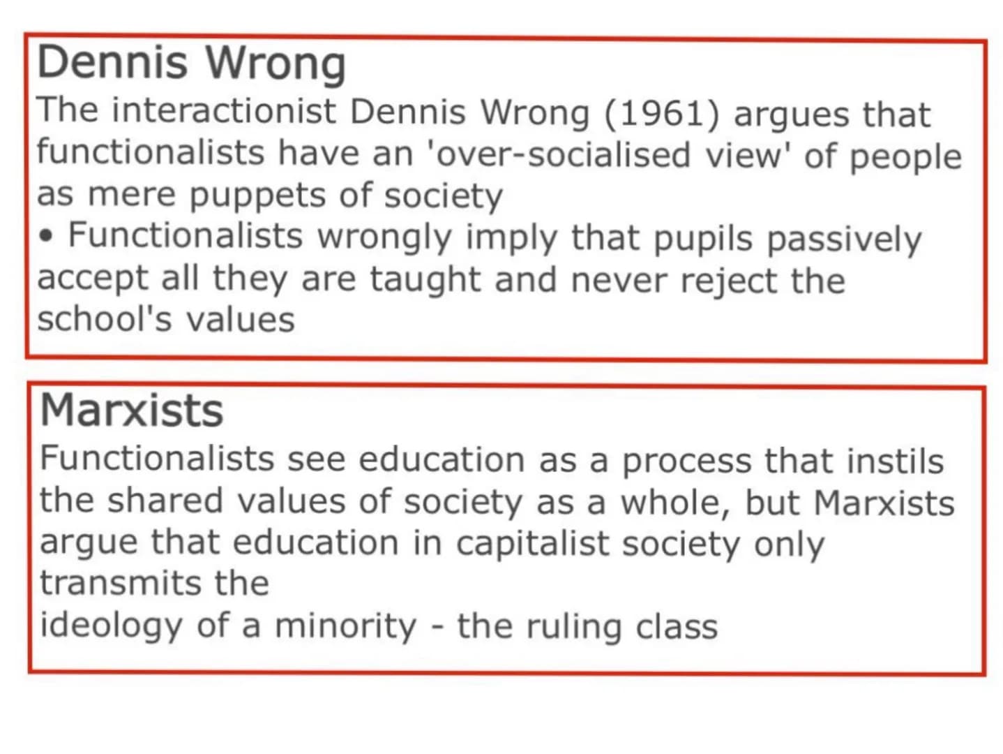 Durkheim's view on education:
The french sociologist Emile Durkheim (1903), the
founder of functionalist sociology, identified two
main func