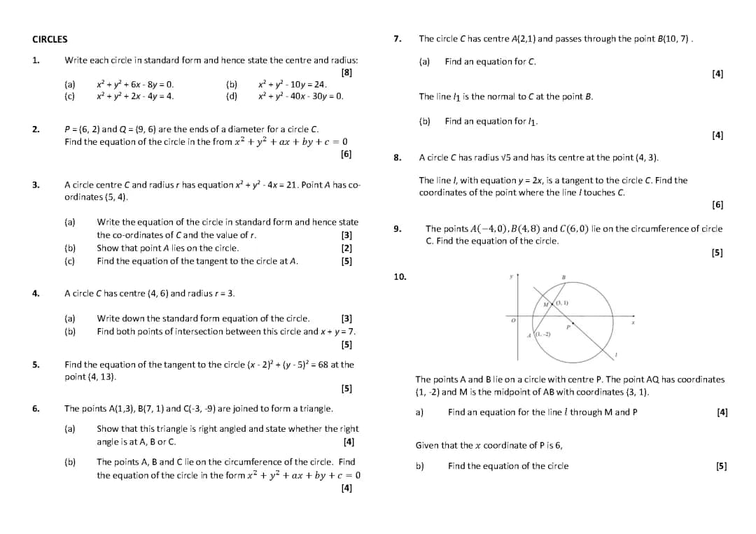 Circles questions