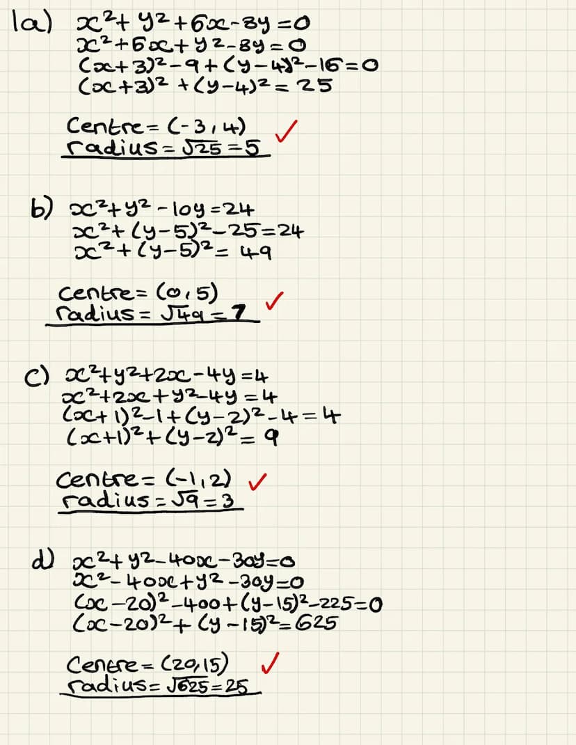 CIRCLES
1.
2.
3.
4.
5.
6.
Write each circle in standard form and hence state the centre and radius:
[8]
(a)
(c)
(a)
P = (6, 2) and Q = (9, 6