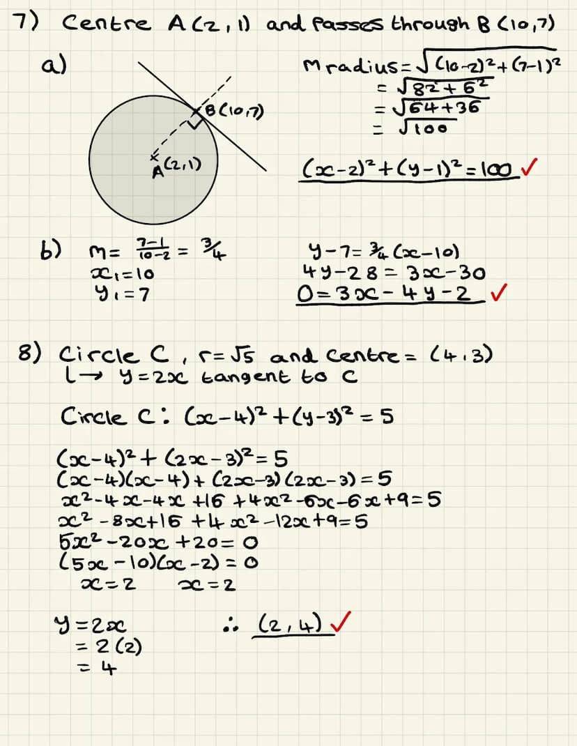CIRCLES
1.
2.
3.
4.
5.
6.
Write each circle in standard form and hence state the centre and radius:
[8]
(a)
(c)
(a)
P = (6, 2) and Q = (9, 6