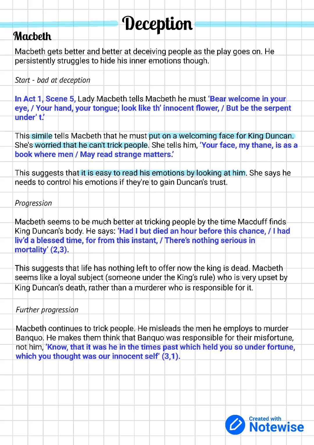 Macbeth ~ Theme Deception and Appearances