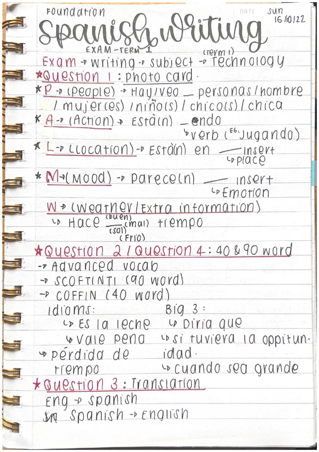 Spanish Writing Exam Prep