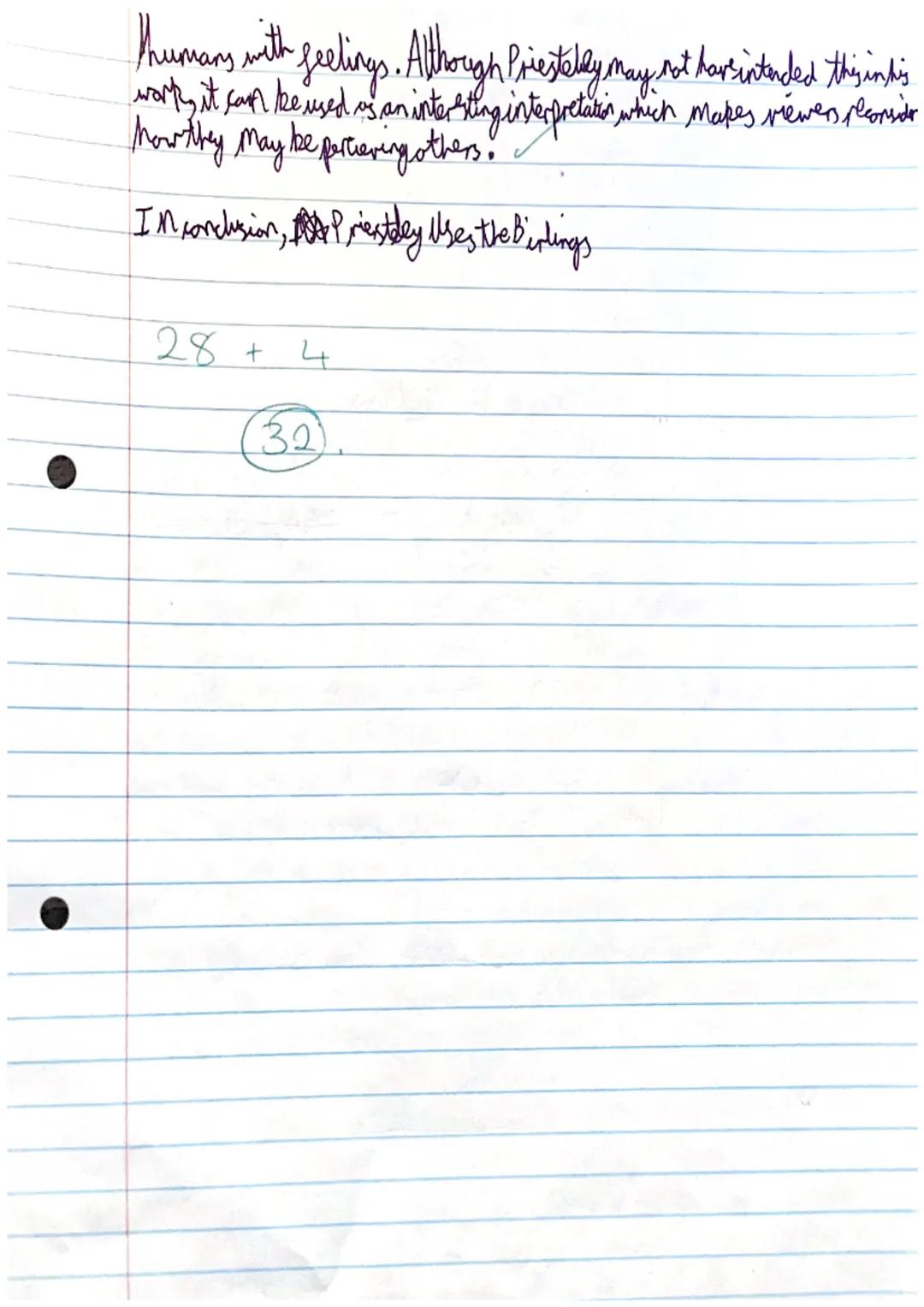 Ly
Throughout the play, Prestbyconstantly highlights the importance groeiad clays and in
ojurion of how we should and shouldn't treat eachal
