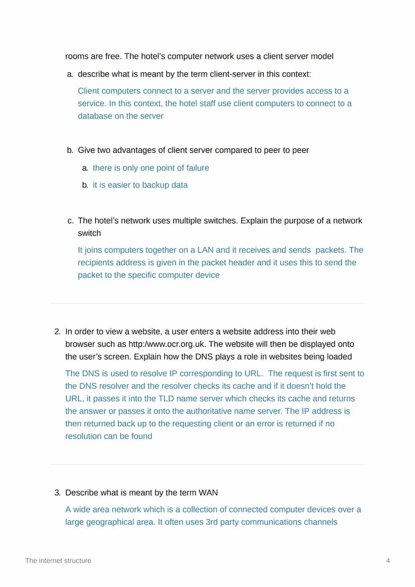 The internet structure
●
a home network is connected to the internet via a router
o the router is connected to an internet service provider
