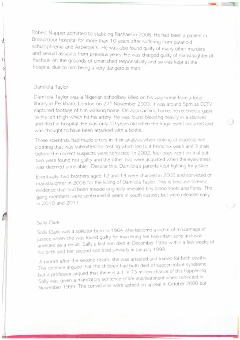 Unit 3 Criminology - Case Studies Research
Colin Stagg
Rachael Nickell was born on 23rd November 1969 and was a British woman who
was stabbe