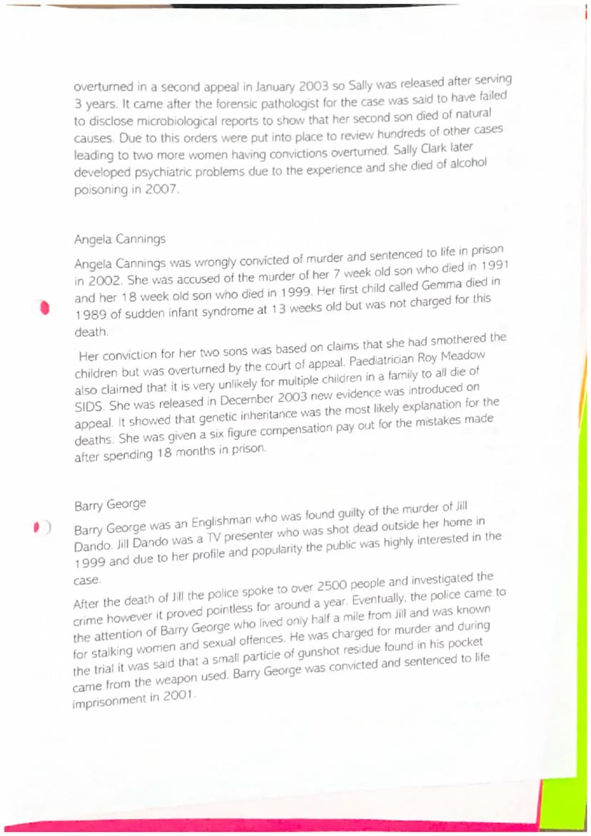 Unit 3 Criminology - Case Studies Research
Colin Stagg
Rachael Nickell was born on 23rd November 1969 and was a British woman who
was stabbe