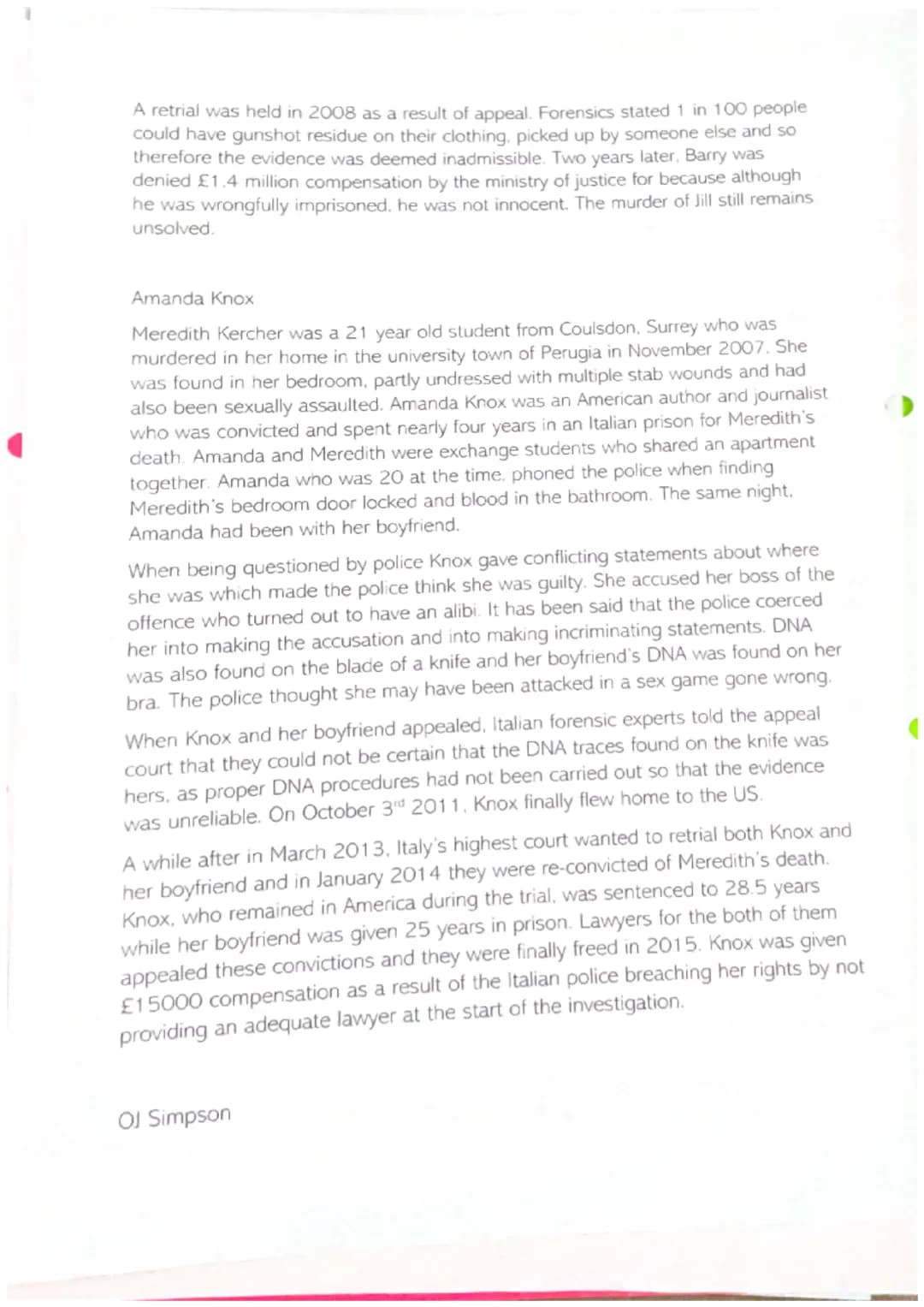 Unit 3 Criminology - Case Studies Research
Colin Stagg
Rachael Nickell was born on 23rd November 1969 and was a British woman who
was stabbe