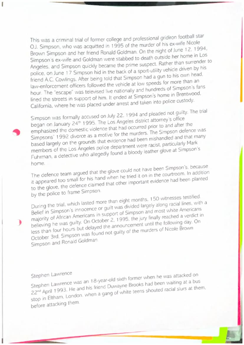 Unit 3 Criminology - Case Studies Research
Colin Stagg
Rachael Nickell was born on 23rd November 1969 and was a British woman who
was stabbe