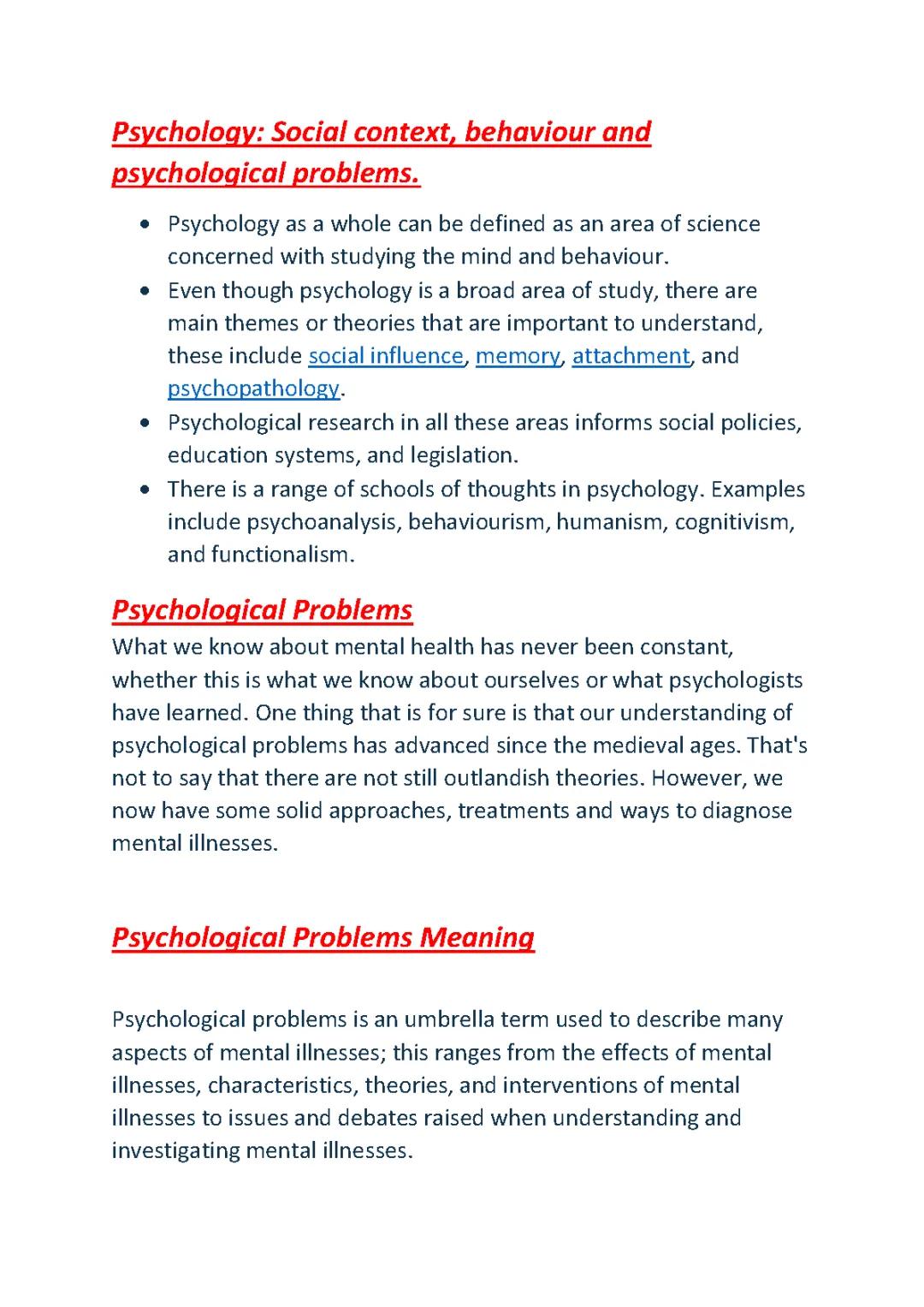 AQA Psychology: Social Context and Behaviour, Psychological problems