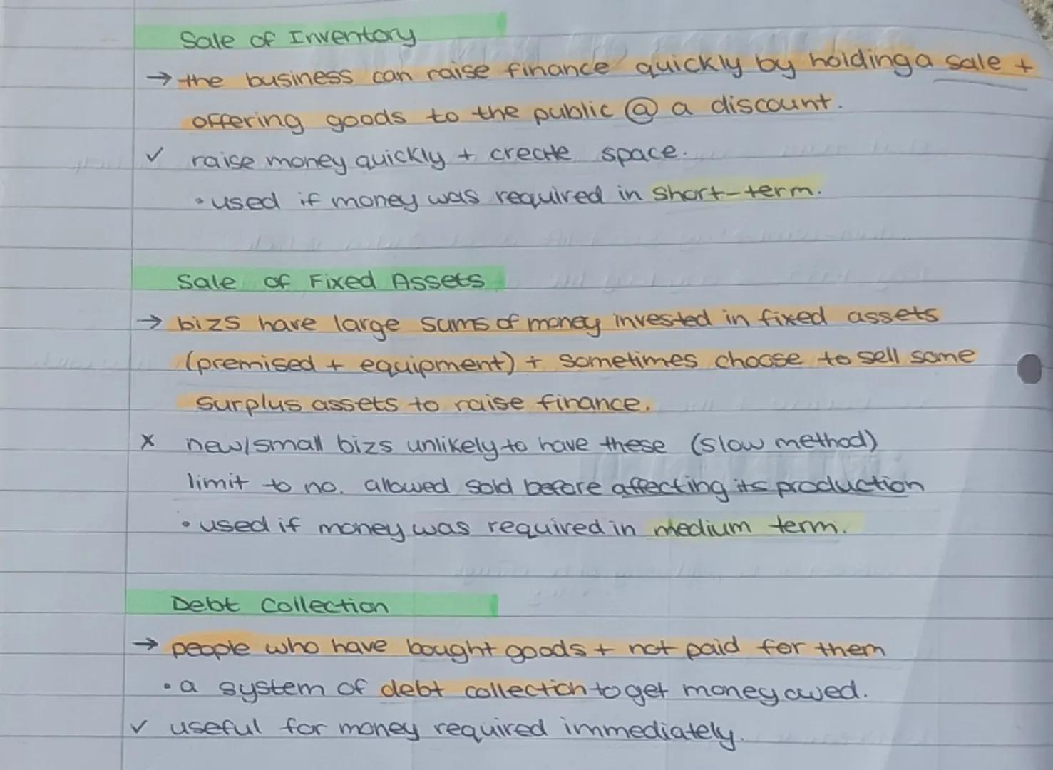 1
FINANCE
Unit 2: developing a business
sources OF FINANCE
Short-term → buy extra inventories, avail of special offers or help.
when trade i