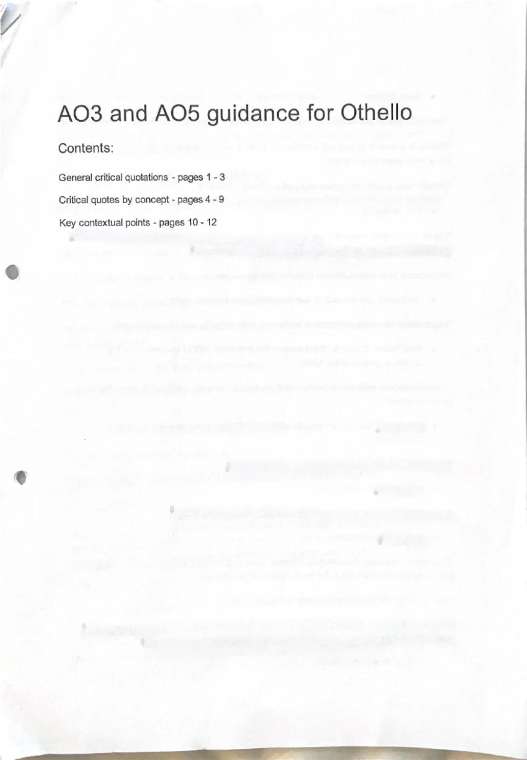 AO3 and AO5 guidance for Othello
Contents:
General critical quotations - pages 1-3
Critical quotes by concept - pages 4-9
Key contextual poi