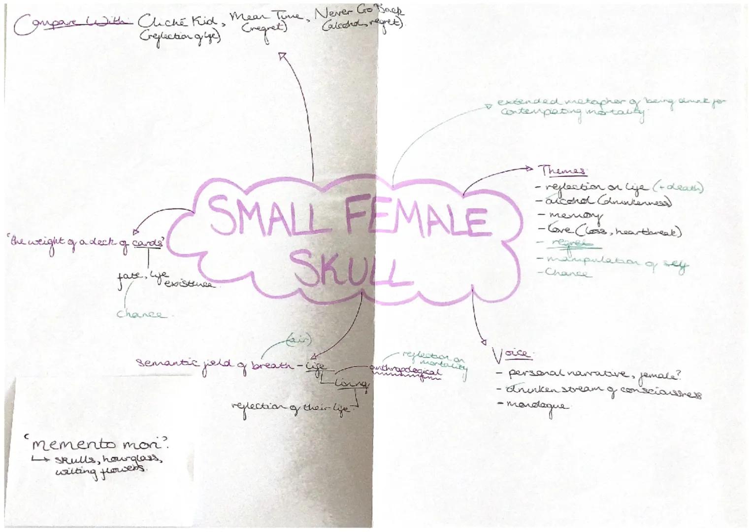 adjective to diminish?
-injenicity, insignificance
TITLE: Small Female Skull-dedthandimardity
Subjective vs factual
scientific + dehumanisin