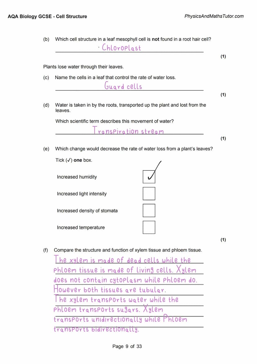 1
AQA BIOLOGY:
Cell Structure
Exam questions +
answered
Answer
Key info
Alternate answers
misbahhussain 1
AQA BIOLOGY:
Cell Structure
Exam q