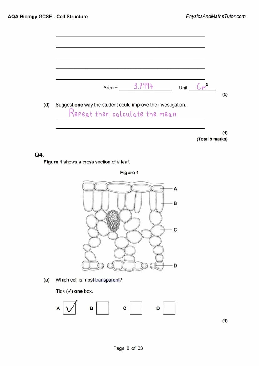 1
AQA BIOLOGY:
Cell Structure
Exam questions +
answered
Answer
Key info
Alternate answers
misbahhussain 1
AQA BIOLOGY:
Cell Structure
Exam q