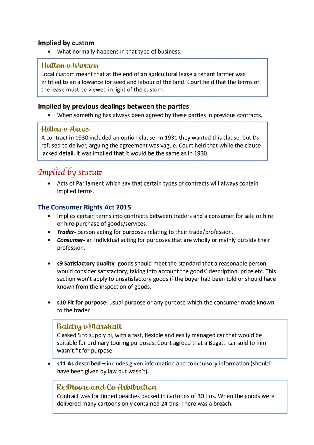 Terms TERMS OR REPRESENTATIONS
•
Terms- the content of the contract/the points agreed between the parties. If a term
is breached, the innoce