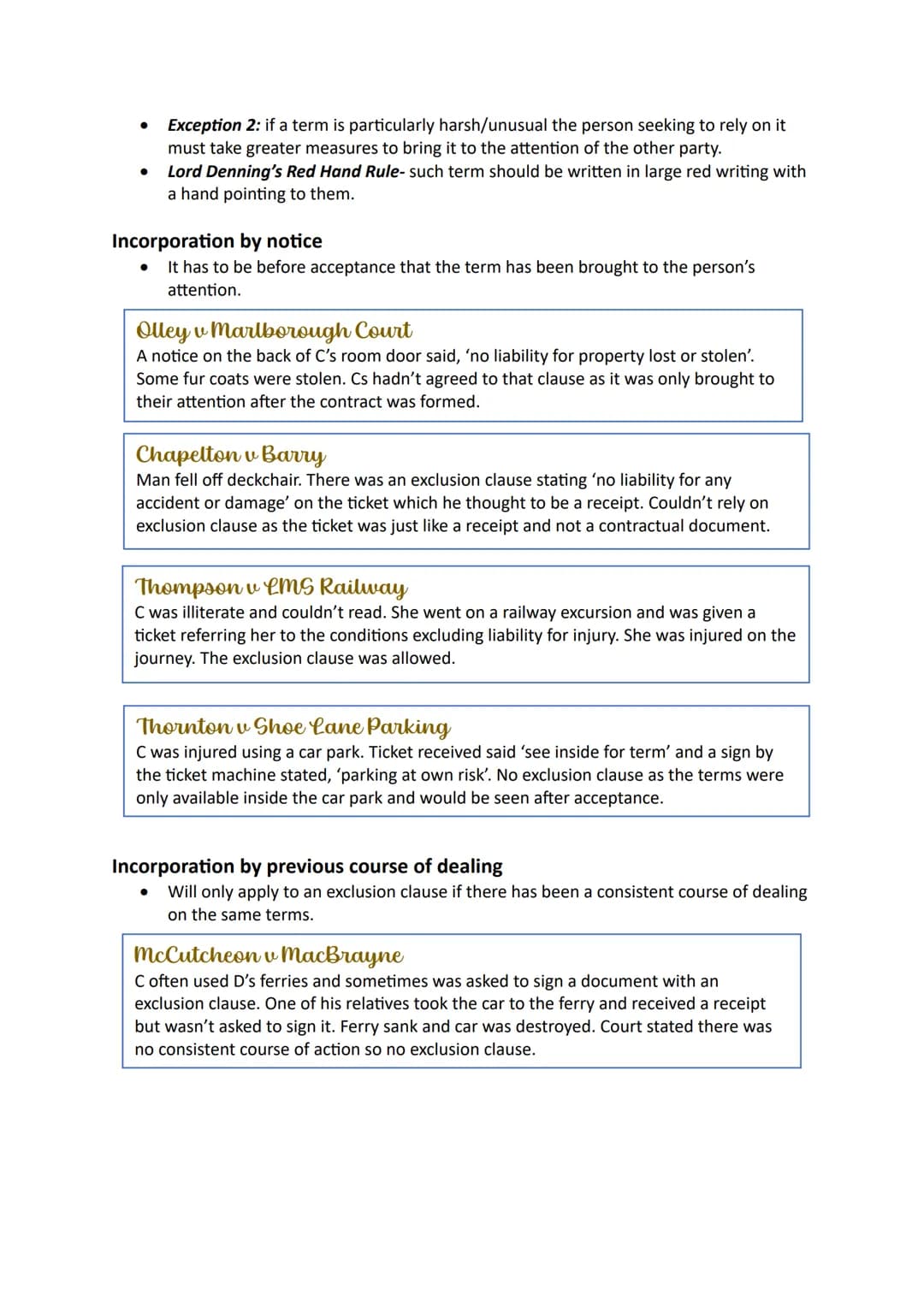 Terms TERMS OR REPRESENTATIONS
•
Terms- the content of the contract/the points agreed between the parties. If a term
is breached, the innoce