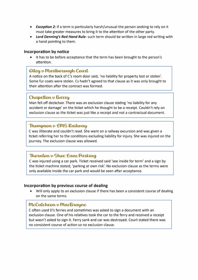 Terms TERMS OR REPRESENTATIONS
•
Terms- the content of the contract/the points agreed between the parties. If a term
is breached, the innoce