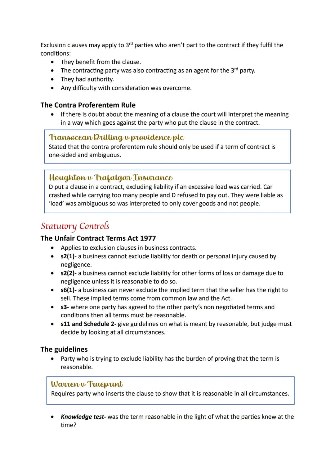 Terms TERMS OR REPRESENTATIONS
•
Terms- the content of the contract/the points agreed between the parties. If a term
is breached, the innoce