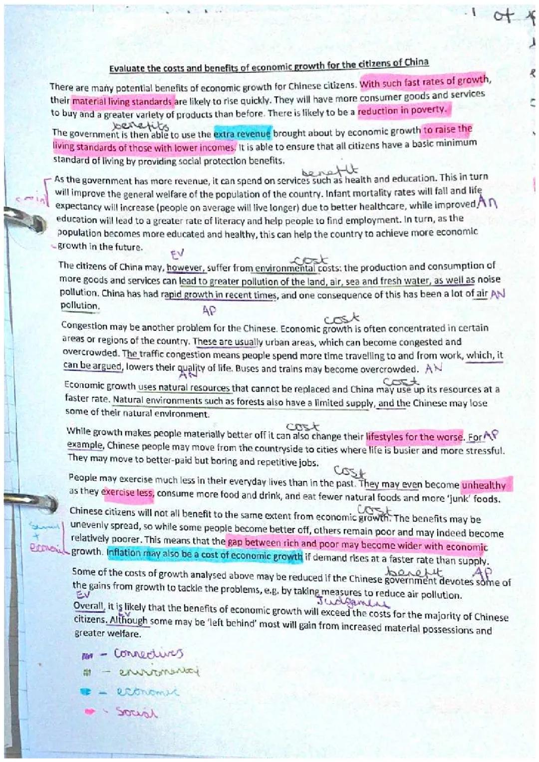 A level economics evaluation of benefits and cost of economic growth essay