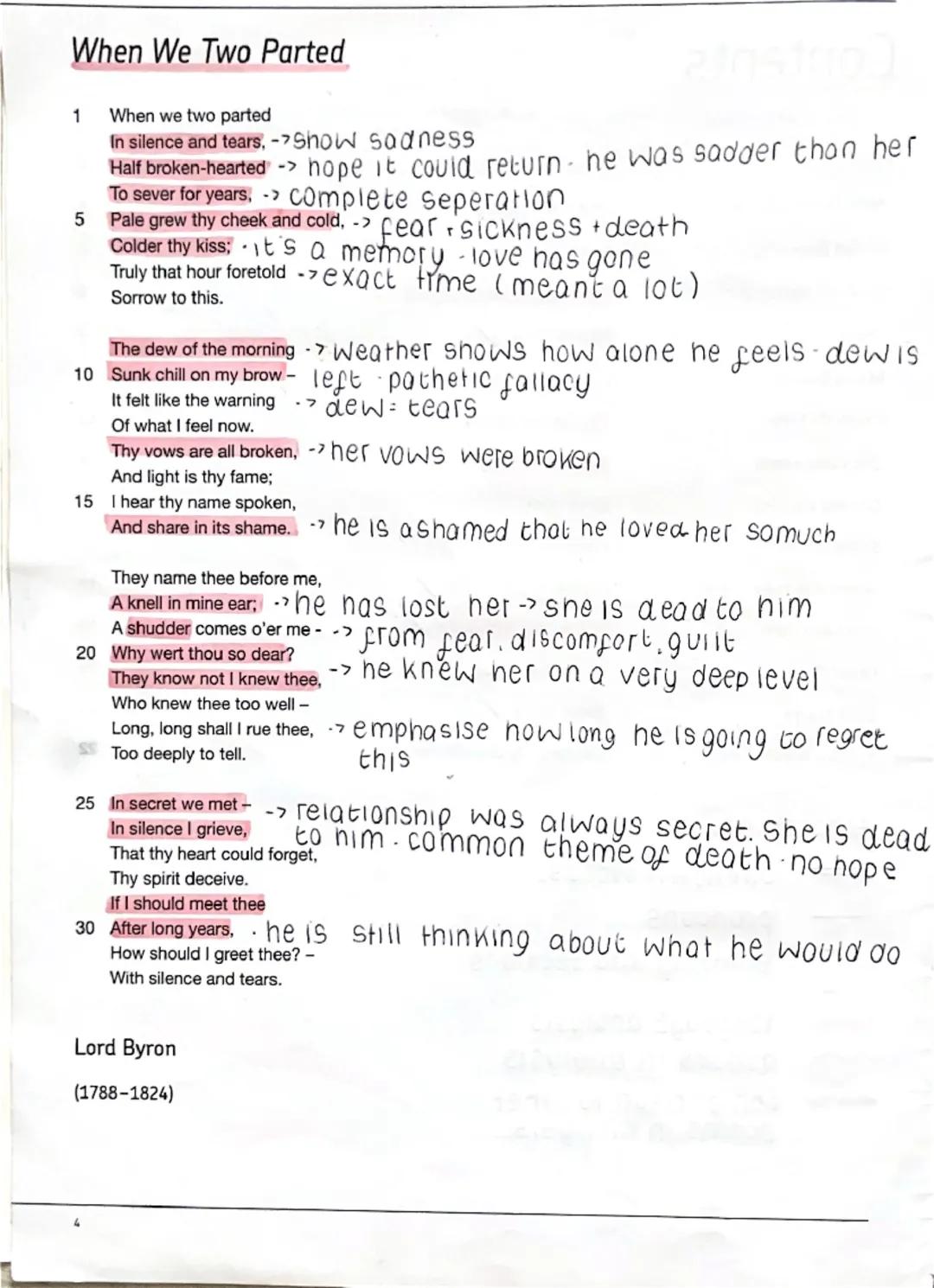 Love And
Relationships
Poetry
annotation
Aqua When We Two Parted
1
When we two parted
In silence and tears, ->show sadness
Half broken-heart