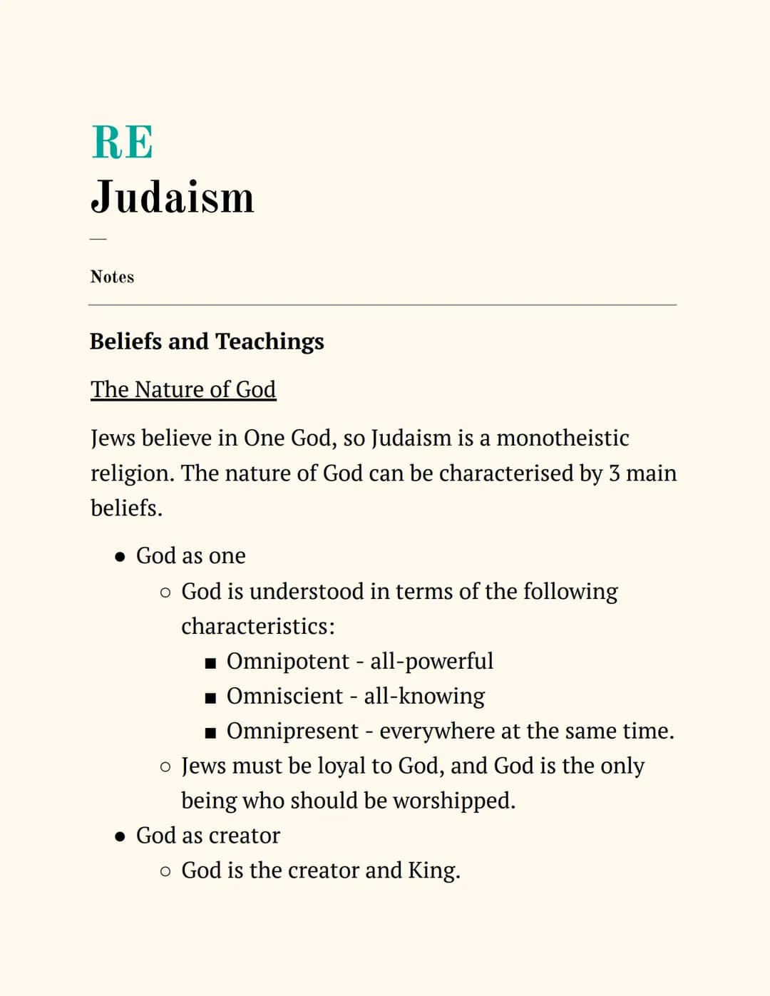 Edexcel GCSE Religious Studies - Notes on Judaism