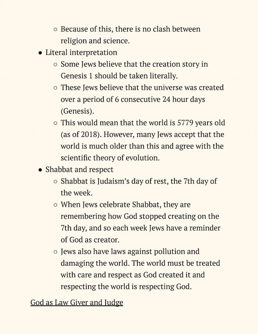 RE
Judaism
Notes
Beliefs and Teachings
The Nature of God
Jews believe in One God, so Judaism is a monotheistic
religion. The nature of God c
