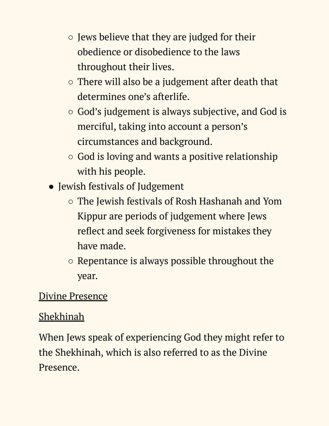 RE
Judaism
Notes
Beliefs and Teachings
The Nature of God
Jews believe in One God, so Judaism is a monotheistic
religion. The nature of God c