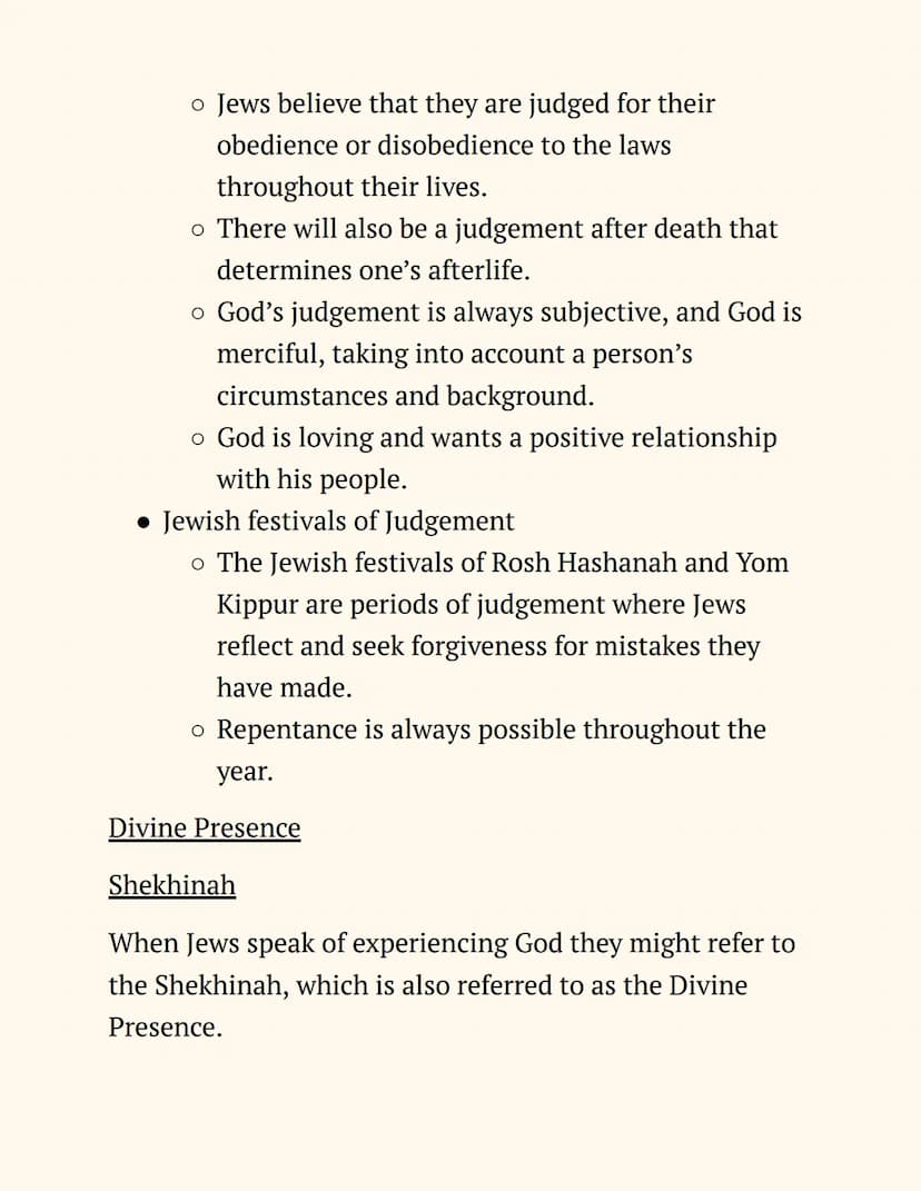 RE
Judaism
Notes
Beliefs and Teachings
The Nature of God
Jews believe in One God, so Judaism is a monotheistic
religion. The nature of God c