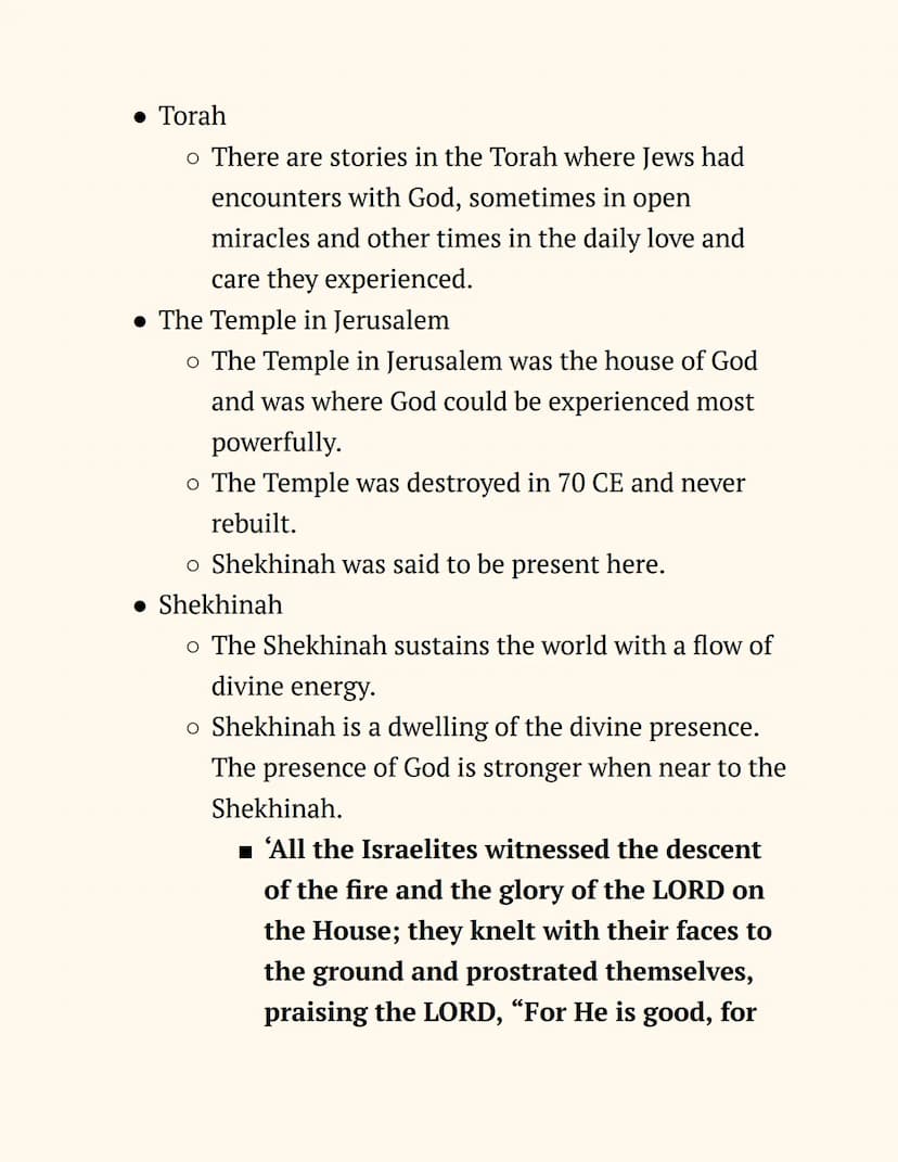 RE
Judaism
Notes
Beliefs and Teachings
The Nature of God
Jews believe in One God, so Judaism is a monotheistic
religion. The nature of God c