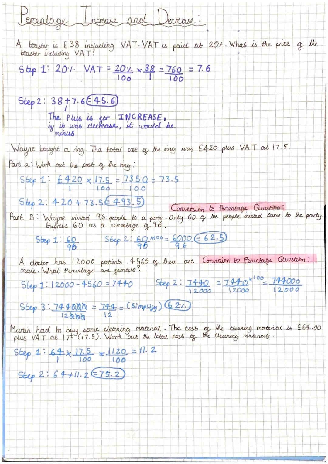 Percentage increase and decrease 