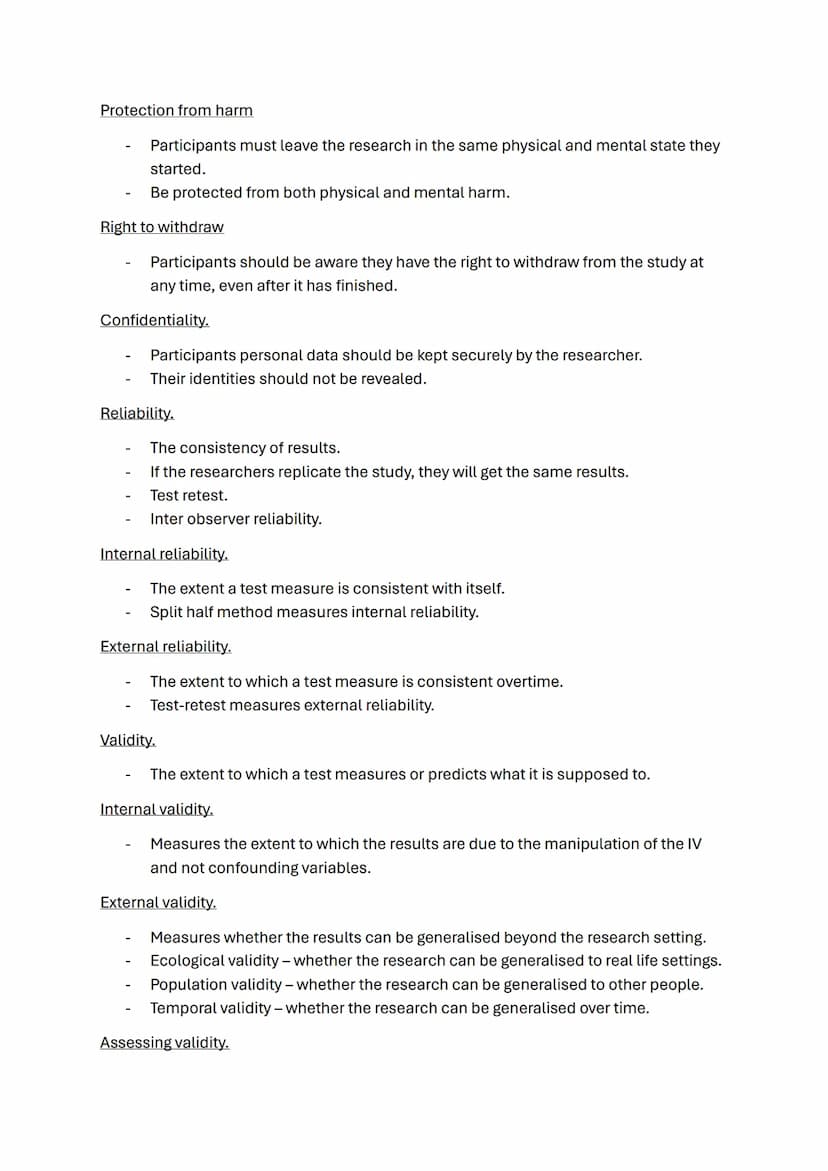 Research Methods.
Experiments to improve reliability, use a standardised procedure so all participants
have the same experience.
Laboratory.