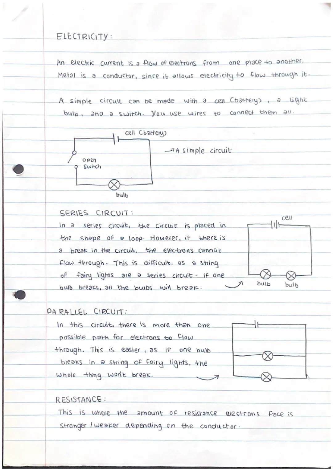 ELECTRICITY:
one place to another.
An electric current is a flow of electrons from
Metal is a conductor, since it allows electricity to flow