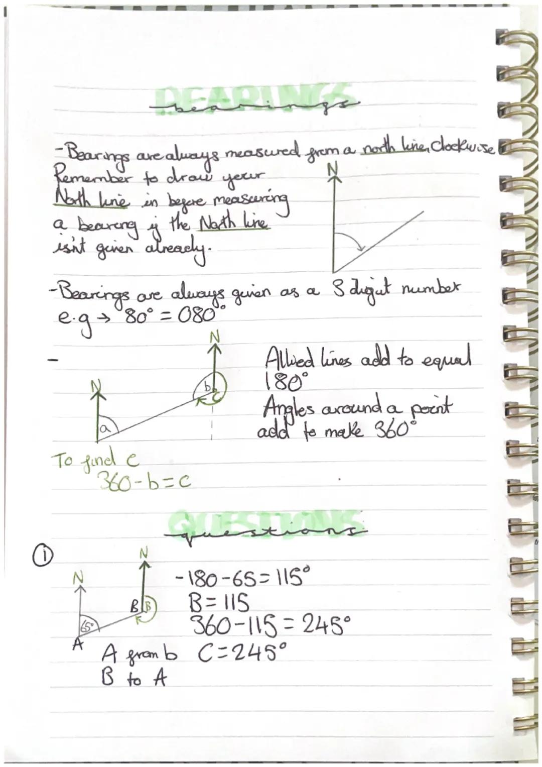 DEARING
year
- Bearings are always measured.
Remember to draw
North line in before measuring
a bearing of the North line
isn't given already