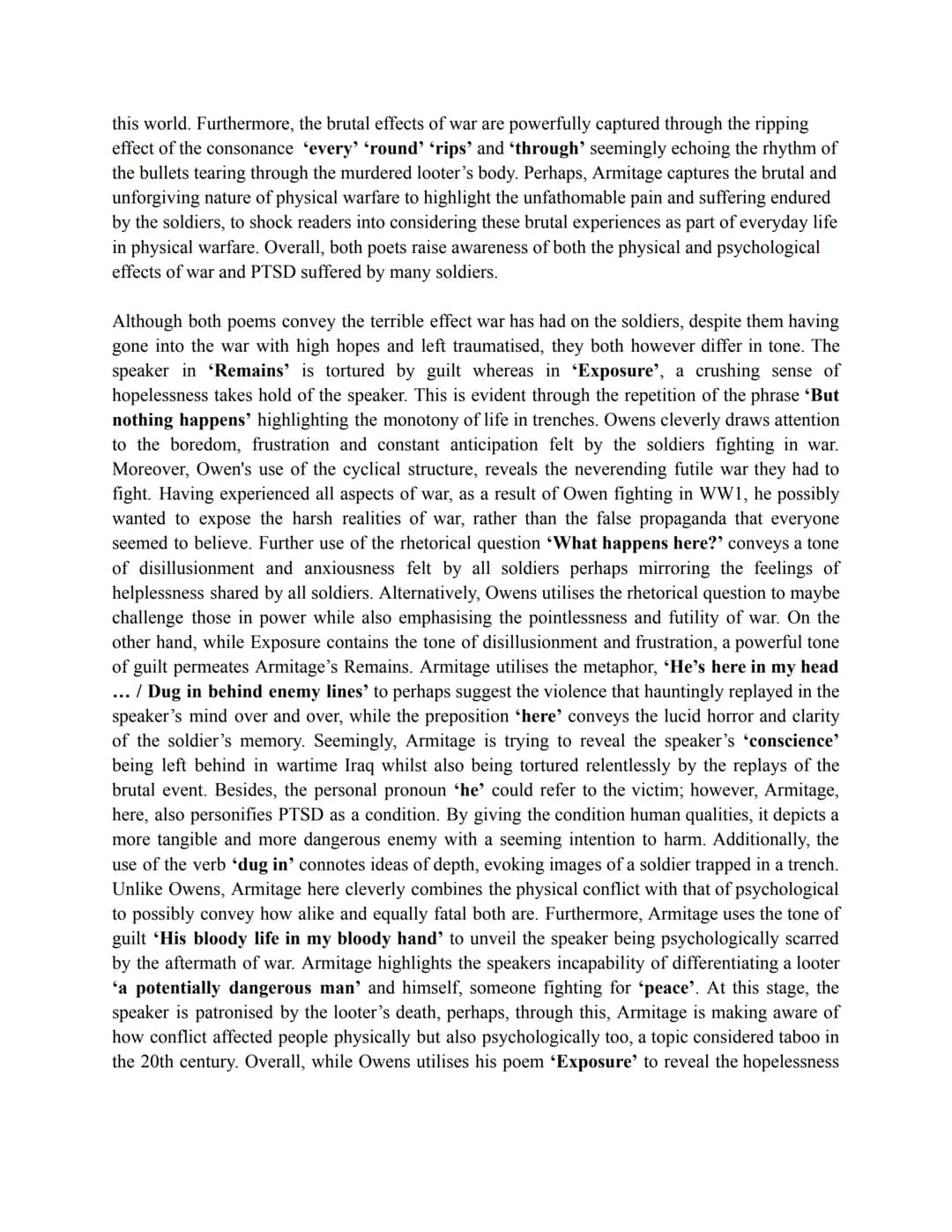 Exposure Vs Remains: Effects of Conflict
Effects of War:
Wlifred Owens, in his poem 'Exposure', employs a soldier's perspective, to reveal t