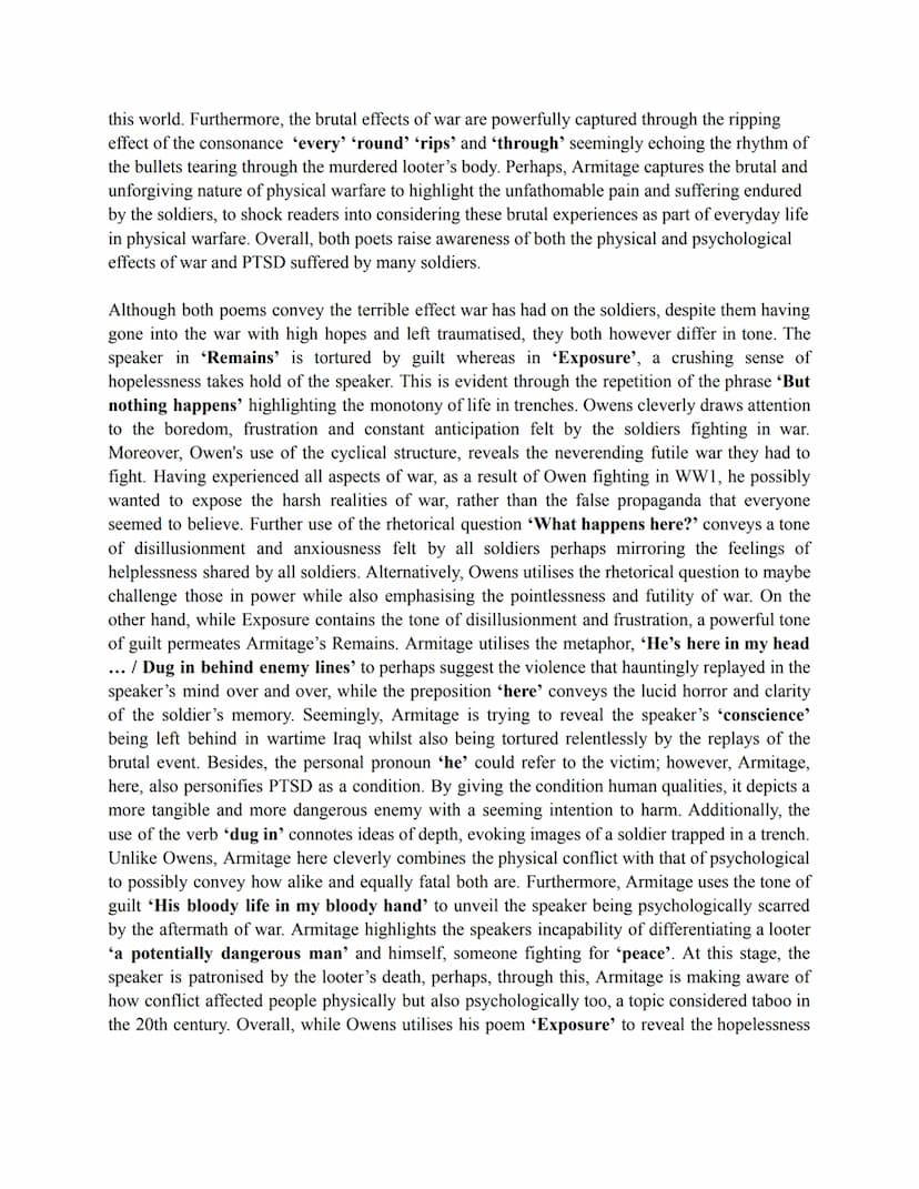Exposure Vs Remains: Effects of Conflict
Effects of War:
Wlifred Owens, in his poem 'Exposure', employs a soldier's perspective, to reveal t