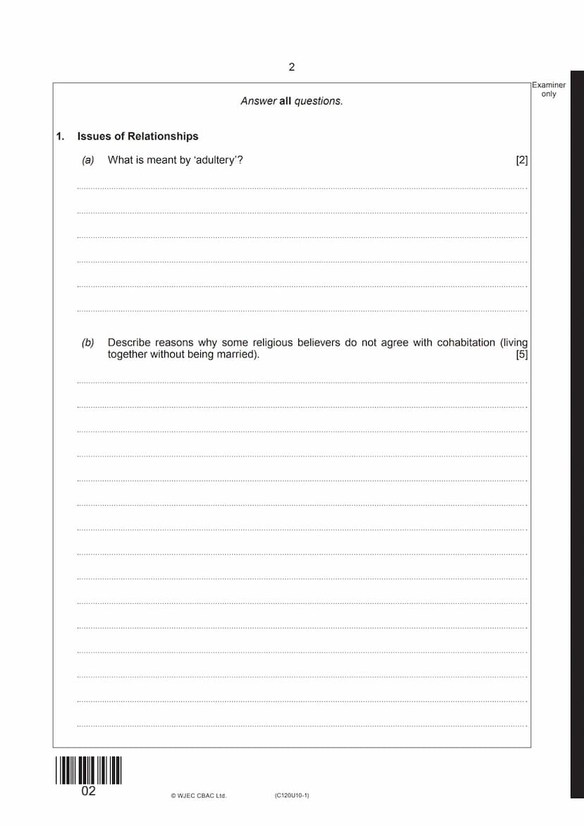 Surname
First name(s)
wjec
cbac
GCSE
C120U10-1
020-C120U10-1
Centre
Number
TUESDAY, 3 NOVEMBER 2020-AFTERNOON
RELIGIOUS STUDIES Route A
Reli
