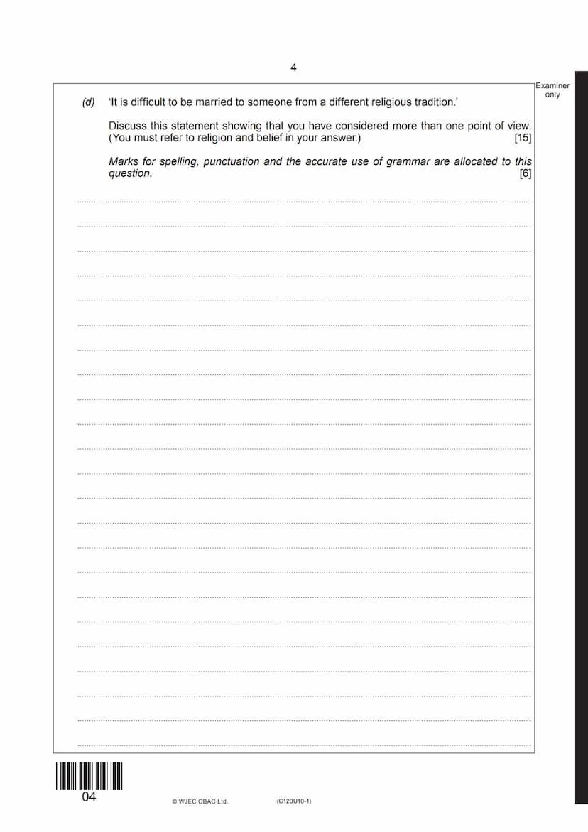 Surname
First name(s)
wjec
cbac
GCSE
C120U10-1
020-C120U10-1
Centre
Number
TUESDAY, 3 NOVEMBER 2020-AFTERNOON
RELIGIOUS STUDIES Route A
Reli