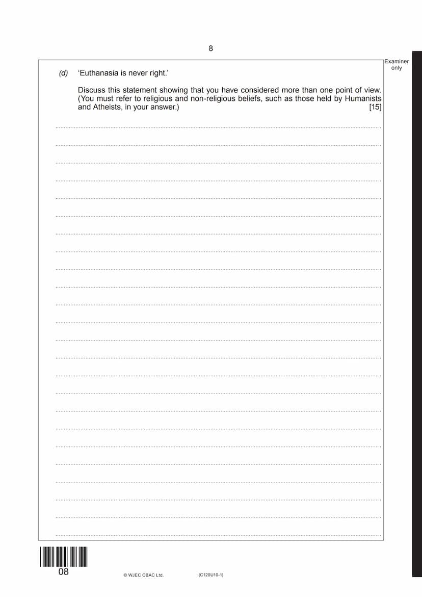 Surname
First name(s)
wjec
cbac
GCSE
C120U10-1
020-C120U10-1
Centre
Number
TUESDAY, 3 NOVEMBER 2020-AFTERNOON
RELIGIOUS STUDIES Route A
Reli