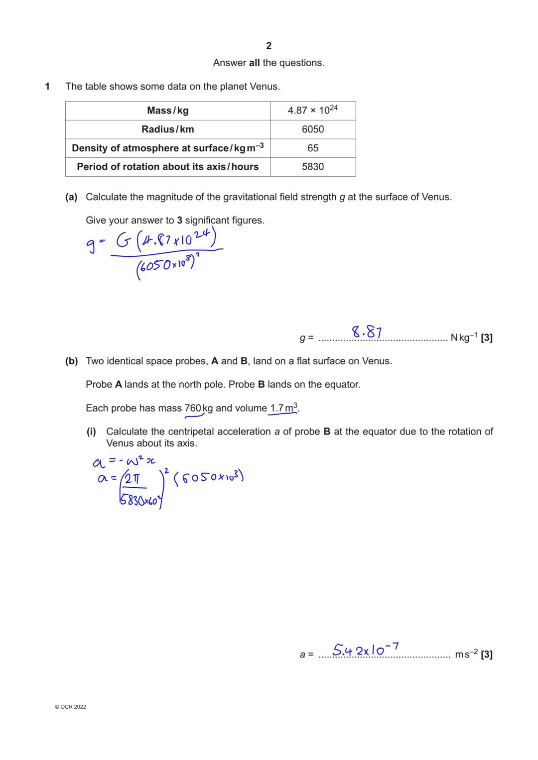 * 9115077964
OCR
Oxford Cambridge and RSA
Thursday 16 June 2022 - Morning
A Level Physics A
H556/03 Unified physics
Time allowed: 1 hour 30 
