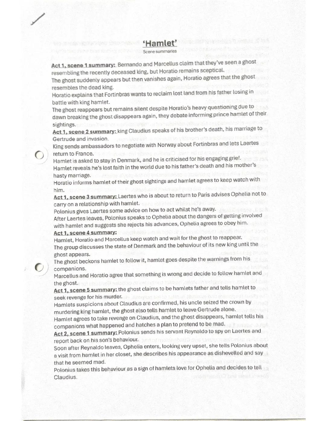 Hamlet scene summaries