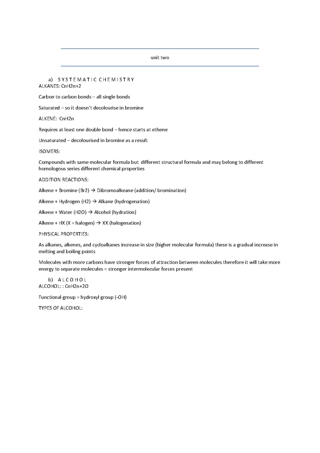 Higher Chemistry Unit 2: Easy Notes and Questions