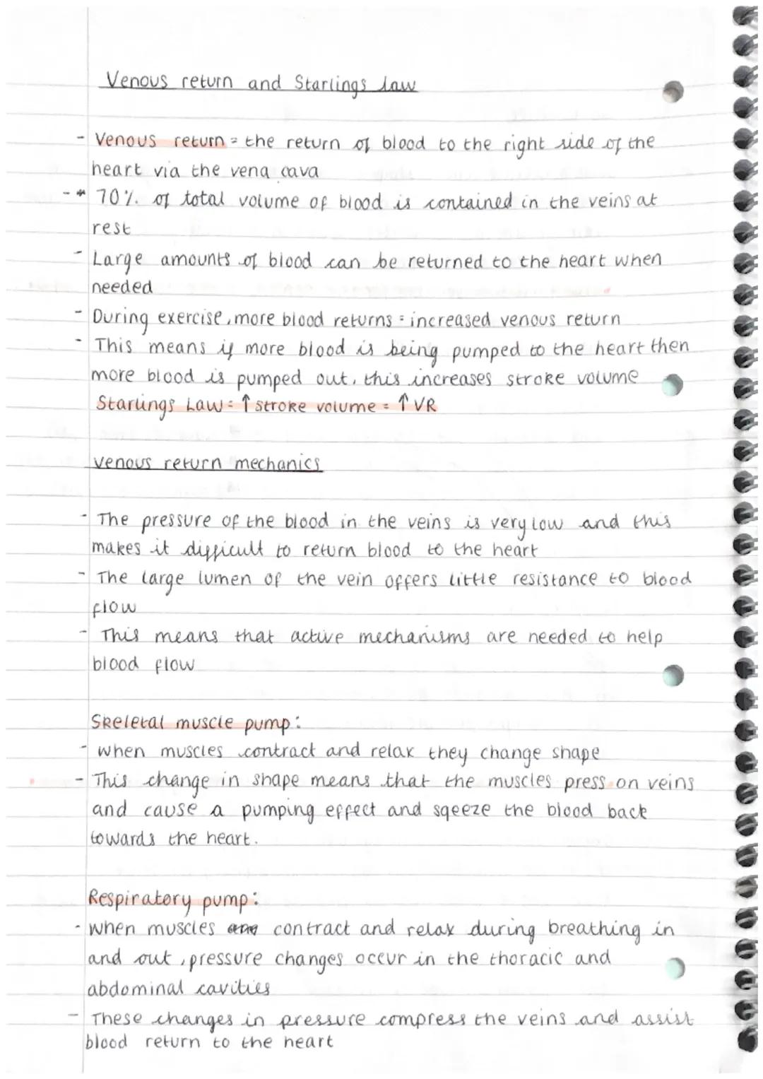 Venous return and Starlings law

- Venous return = the return of blood to the right side of the
heart via the vena cava

- *70% of total vol