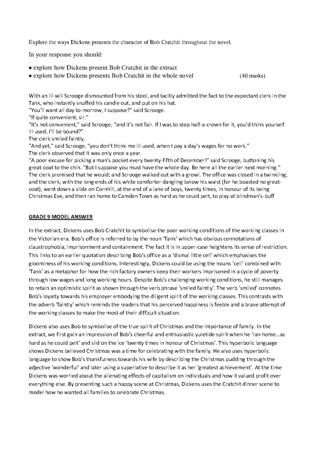 Christmas Carol one grade 9 response